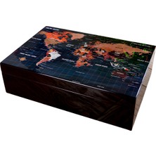 Premiumquality Siyah Harita Desenli Sedir Humidor Puro Kutusu