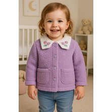 Kız Çocuk Kuzu Welsoft Nakışlı  Arkası Atkılı Hırka Yumuşak Dokulu