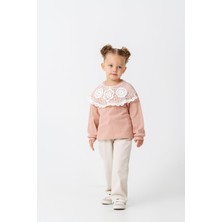 Kız Çocuk Pamuklu Pudra Dantel Yaka Uzun Kollu Bluz - Şık Günlük Stil