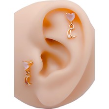 Cerrrahi Çelik Piercing ( Pirsing ) Zirkon Kalp Sallantılı Ay Tragus Helix Piercing (1ADET