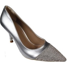 Yazkış Kadın Siyah Gümüş Cilt Önü ve Topuğu Taşlı 9cm Ince Topuk Stiletto Ayakkabı