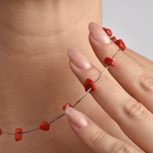 925 Ayar Gümüş Doğal Kırmızı Mercan Şekilsiz Taşlı Kolye - NGS00126