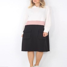 Kapüşonlu Torba Cep Beyaz Siyah Somon Renk Sweatshirt Elbise