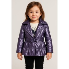 Astarlı, Şapkalı Ceket, Baskılı, Güpür Detaylı Badi, Kadife Pantolon, Kemer 4'lü kız çocuk takım