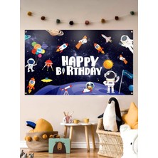 Uzay Temalı Özel Doğum Günü Afişi Arka Fonu 60X100 Vinil -Branda -Pankart Doğum Günü Parti Seti Süsü