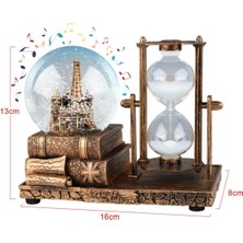 Isme Özel Müzikli Kar Küresi ve Kum Saati Dekoratif Biblo – Eiffel Kulesi Tasarımlı, 16X13X8 cm