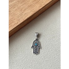 Aida Jewelss 925 Ayar Gümüş Firuze Taşlı Özel Tasarım Fatma Ana Eli Kolye Ucu