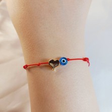 Crystal Atelier Kırmızı Kalp Nazar Boncuklu İp Bileklik, El Yapımı Ayarlanabilir Makrome Şans Bilekliği, Unisex Kırmızı İp Makrome Nazar Boncuklu Kalpli Bileklik, Kırmızı İp Bileklik, Hediye Makrome