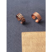 Rupen Kraft El Yapımı %100 Bakır 2 Li Tasarım Yüzük Ayarlanabilir Bakır Yüzük Unisex Bakır Yüzük