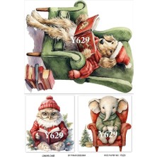 Y629 Kış, Hayvanlar, Baykuş, Köpek, Fil Desenli Pirinç Dekopaj 30X42