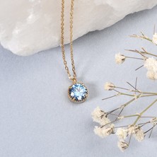 925 Ayar Gümüş Altın Kaplama Yuvarlak Kesim 7 Mmtek Taş Kolye - CNS00657