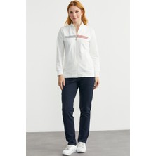 Dik Yaka Fermuarlı Eşofman Takım - Ekru