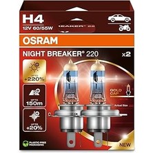 H4 Ight Braker 220 Ampul, 12V,%220 Fazla Işık, 2'li Paket