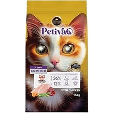 Petiva Kısırlaştırılmış Yetişki Kediler Içi Tavuk Etli Kuru Maması (1.5 Kg, Tavuk)