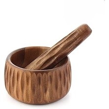 Orret Akasya Ahşap Sarımsak Ezici Havan Seti – Tokmaklı Baharat ve Sarımsak Ezici, Doğal Ahşap