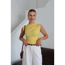 Kadın Bisiklet Yaka Büzgülü Sandy Sıfır Kol Bluz