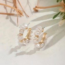 Sevil Gülgün Atelier Doğal Sedef Kabuklu Halka Küpe Düzensiz İnci Görünümlü Gold Detaylı Bohem Trend Küpe