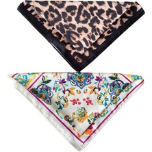 Zadenza Gold Aida Jewelss 2 Li Saten Bandana  Seti Saten Fular Saten Çanta Aksesuarı Özel Desen Bandana 45X50 cm