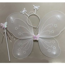 Beyaz Renk Kelebek Kanadı Tacı ve Sopası 50X37 cm