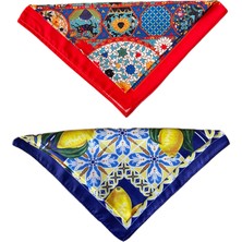 Aida Jewelss 2 Li Saten Bandana Seti Saten Fular Saten Çanta Aksesuarı Özel Desen Bandana 45X50 Cm