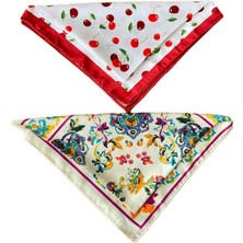 Aida Jewelss 2 Li Saten Bandana  Seti Saten Fular Saten Çanta Aksesuarı Özel Desen Bandana 45X50 cm