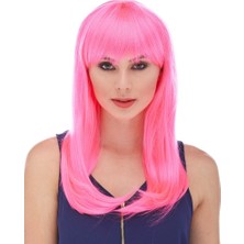 Şeker Pembesi Koyu Pembe Renk Uzun Düz Parti Peruğu