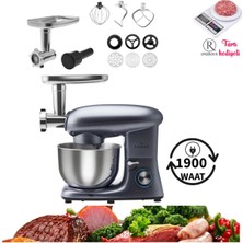 Kıyma Çekme ve Hamur Yoğurma, Karıştırma 5,5 Lt Sucuk-Sosis/içli Köfte Aparatlı Mutfak Şefi 1900W