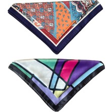 Zadenza Gold Aida Jewelss 2 Li Saten Bandana Seti Saten Fular Saten Çanta Aksesuarı Özel Desen Bandana 45X50 Cm