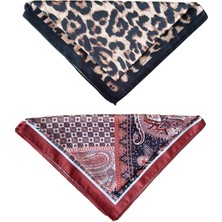 Zadenza Gold Aida Jewelss 2 Li Saten Bandana  Seti Saten Fular Saten Çanta Aksesuarı Özel Desen Bandana 45X50 cm
