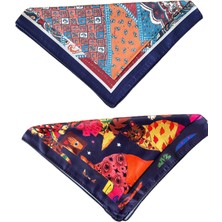 Zadenza Gold Aida Jewelss 2 Li Saten Bandana Seti Saten Fular Saten Çanta Aksesuarı Özel Desen Bandana 45X50 Cm