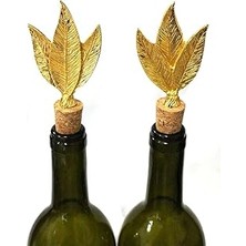 Jenisa Altın 3 Yaprak Figürlü 2 Adet Mantar Tıpa - Şarap Yağdanlık Şişe