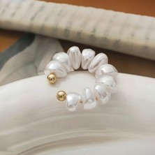 Sevil Gülgün Fine Crafts Düzensiz Barok İnci Detaylı Earcuff | Gold Toplu Kıkırdak Kelepçesi Küpe