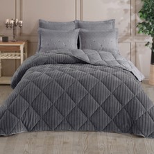 King Size (Battal Boy) Striped Jakarlı Wellsoft Yorgan + 2 Volanlı Yastık Kılıfı