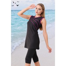 Biyeli Likralı Sıfır Kollu Yarı Kapalı Tesettür Mayo