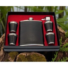 Siyah Derili 4 Shot Bardaklı Matara Seti Vip Özel Tasarım