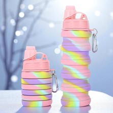 Kuzey Tacı Katlanabilir Portatif Silikon Su Şişesi 500 ml Rengarenk Hafif Kapalı Hali 250 ml BPA İçermeyen Çelik