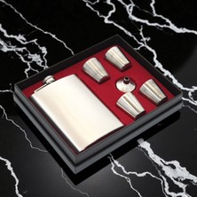 Gümüş Paslanmaz Çelik 4 Shot Bardaklı Matara Seti Vip