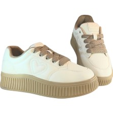 Guja Kadın Deri Sneaker Bağcık Kapamalı Kalp Detaylı Peluş Iç Astarlı Günlük Ayakkabı