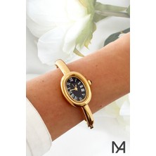 Mia Aksesuar Vintage Roma Rakamlı Oval Bilezik Kordon Gold-Siyah Kadın Kol Saati