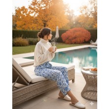 Kadın Desenli Beli Lastikli Rahat Bürümcük Kadın Pantolon