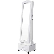 Songmics Tekerlekli ve LED Aydınlatmalı Kilitlenebilir Mücevher Dolabı, Beyaz, JBC61W