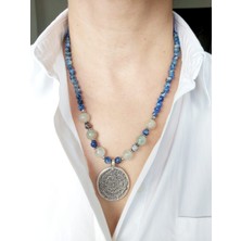 Devi Fashion Doğal Taşlı Otantik Lacivert Kesme Akik Kolye