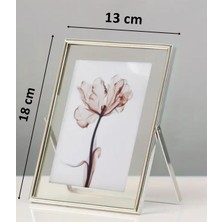 13X18 cm Gümüş Metal Çerçeve! Şık Dekoratif Fotoğraf Çerçevesi! Ayaklı Çift Camlı Çerçeve