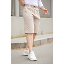 Erkek Beli Bağcıklı ve Düğmeli Bezayağı Kumaş Şort
