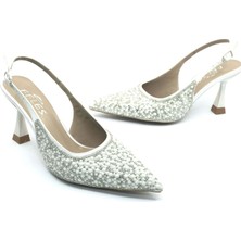 Feles Gelinlik Ayakkabısı Taş Detaylı Arkası Açık Stiletto Kadın Topuklu Ayakkabı