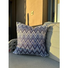 Zikzak Desenli Indigo Mavi Zigzag Desenli Kırlent Kılıfı