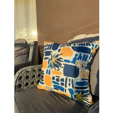43X43 Sarı ve Mavi Geometrik Soyut Desenli Kırlent Kılıfı
