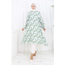 Desenli Krep Tunik 1014-03 Yeşil