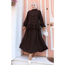 Fırfırlı Tunik Etek Ikili Takım 0146-03 Kahverengi