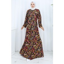 Desenli Penye Elbise 2135-02 Siyah Kırmızı